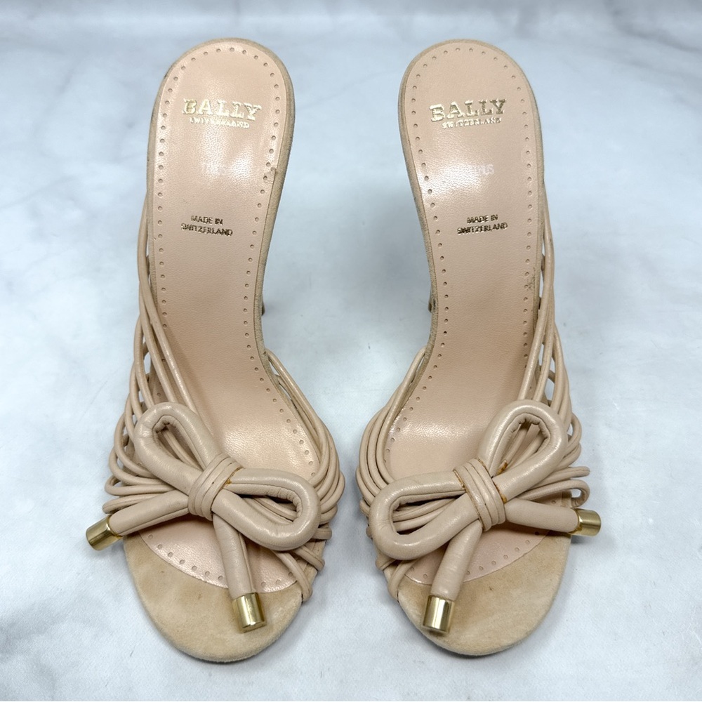 BALLY Switzerland Vintage Y2K Strappy Bow Leather Stiletto Heel Mule Sandal Nude - Picture 5 of 16